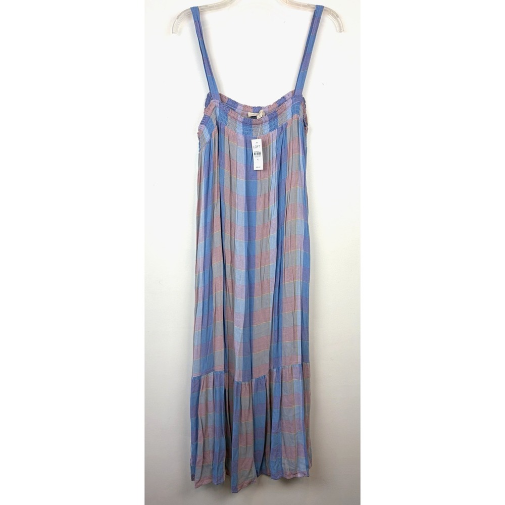 Loft Midi Dress Womens XL Stripe Tiered Sundress Blue Prairie Romantic New